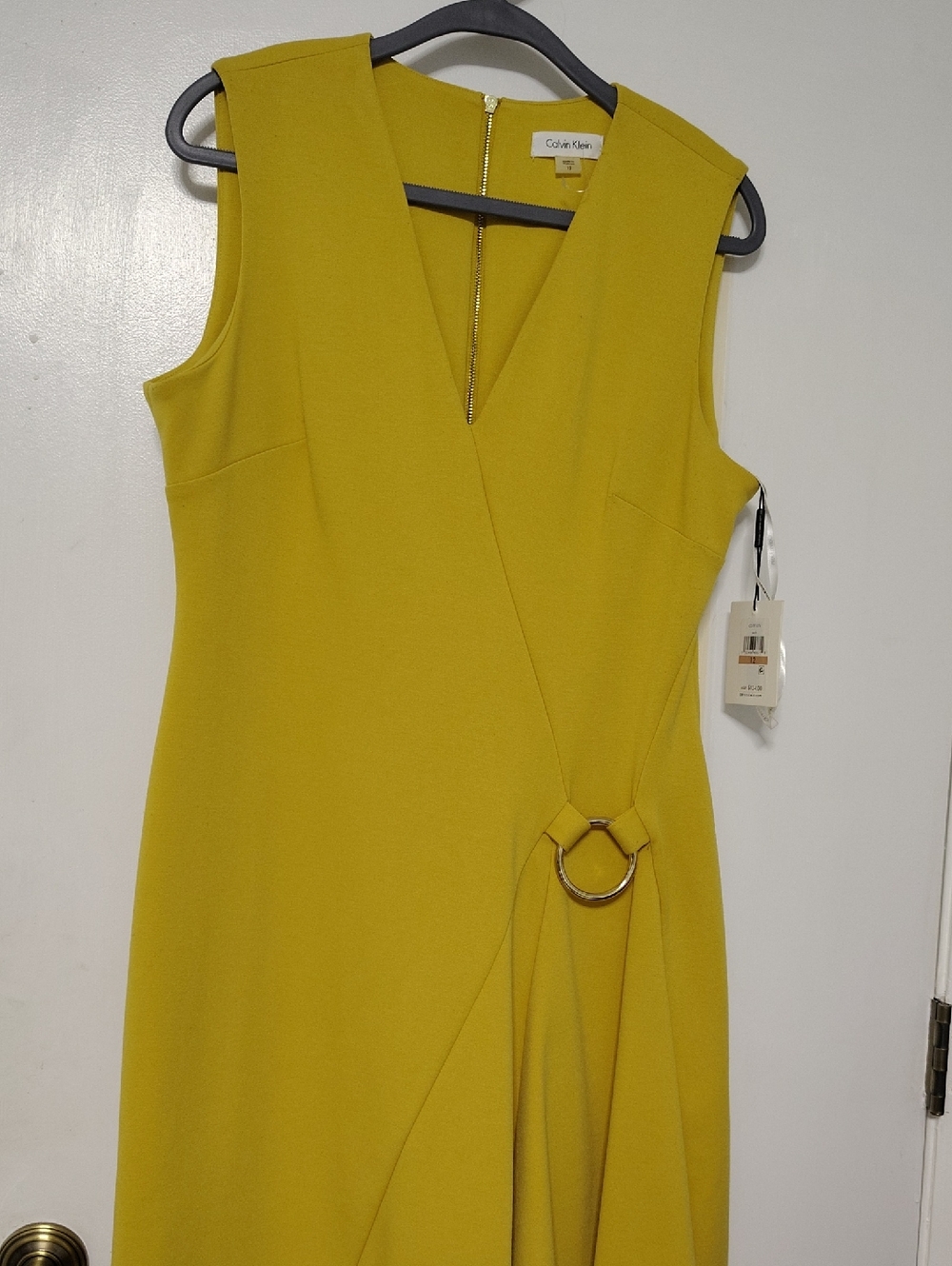 Calvin Klein Mustard Yellow Midi Dress with Ring Detail